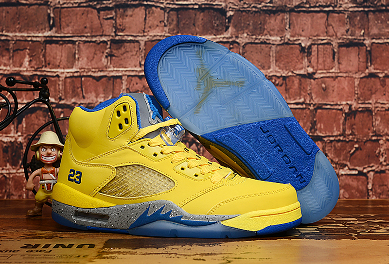 2019 Air Jordan 5 Yellow Blue Shoes